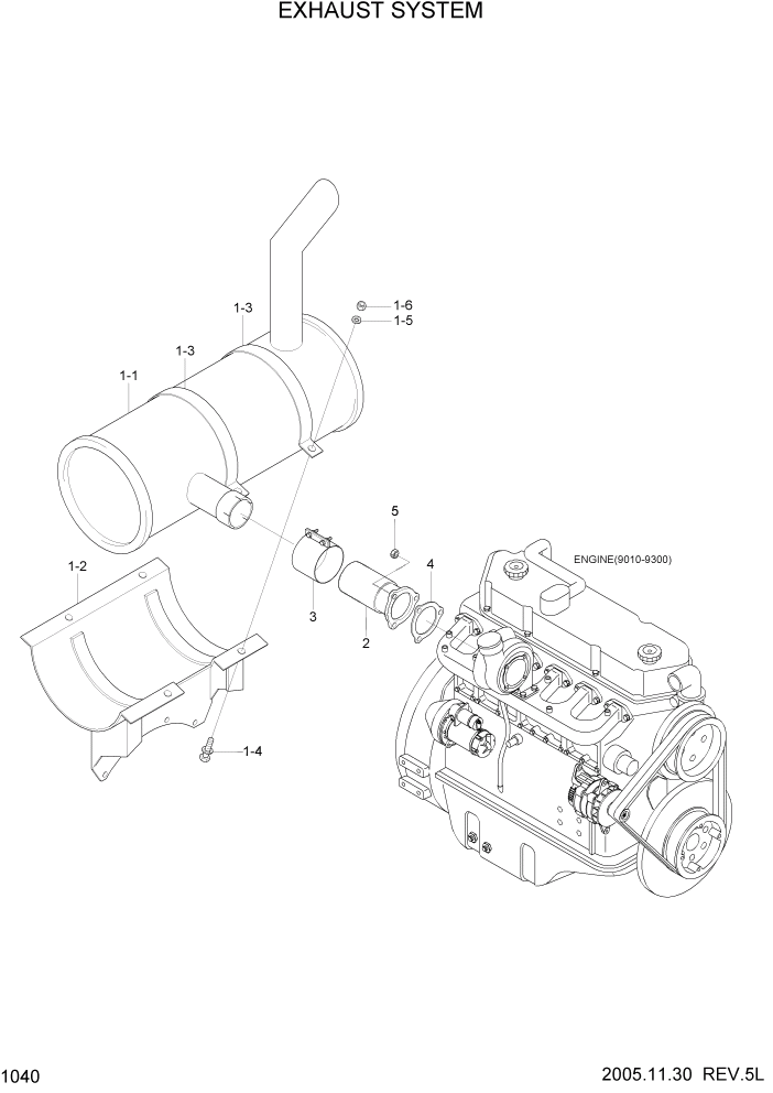 Схема запчастей Hyundai R170W7 - PAGE 1040 EXHAUST SYSTEM СИСТЕМА ДВИГАТЕЛЯ