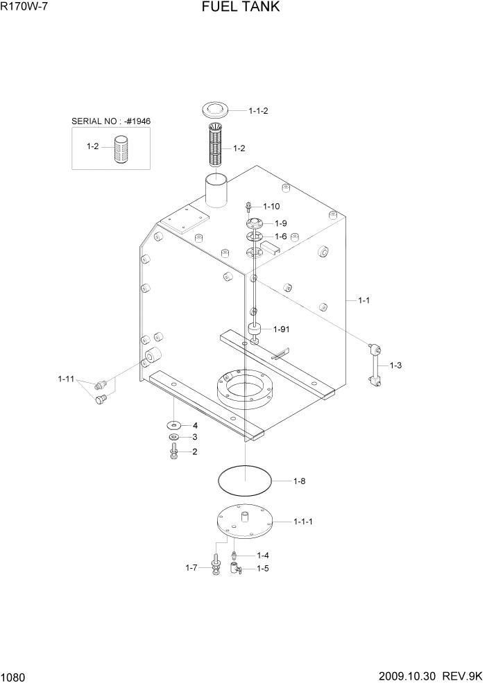 Схема запчастей Hyundai R170W7 - PAGE 1080 FUEL TANK СИСТЕМА ДВИГАТЕЛЯ