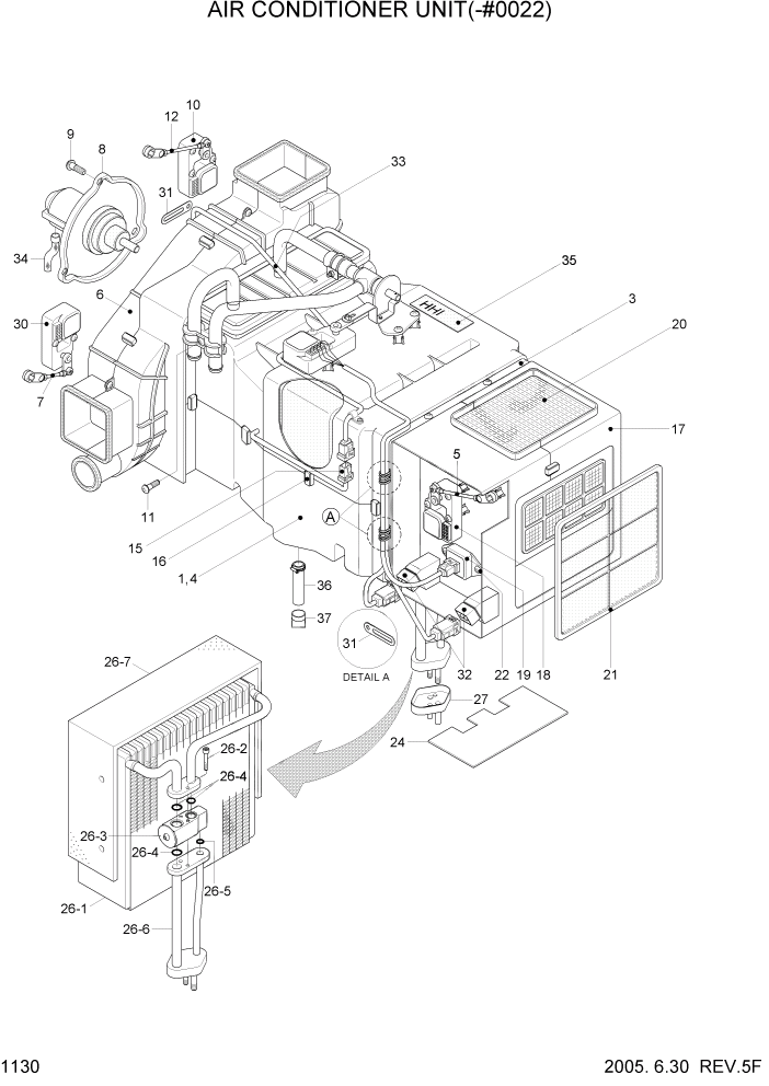 Схема запчастей Hyundai R170W7 - PAGE 1130 AIR CONDITIONER UNIT(-#0022) СИСТЕМА ДВИГАТЕЛЯ