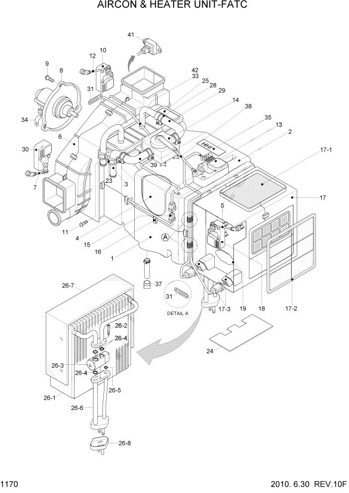 Схема запчастей Hyundai R170W7 - PAGE 1170 AIRCON & HEATER UNIT-FATC СИСТЕМА ДВИГАТЕЛЯ