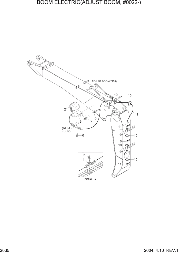 Схема запчастей Hyundai R170W7 - PAGE 2035 BOOM ELECTRIC(ADJUST BOOM, #0022-) ЭЛЕКТРИЧЕСКАЯ СИСТЕМА