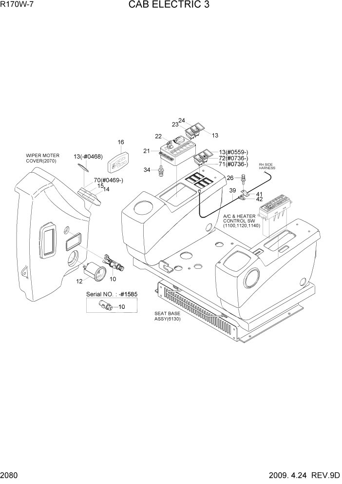 Схема запчастей Hyundai R170W7 - PAGE 2080 CAB ELECTRIC 3 ЭЛЕКТРИЧЕСКАЯ СИСТЕМА