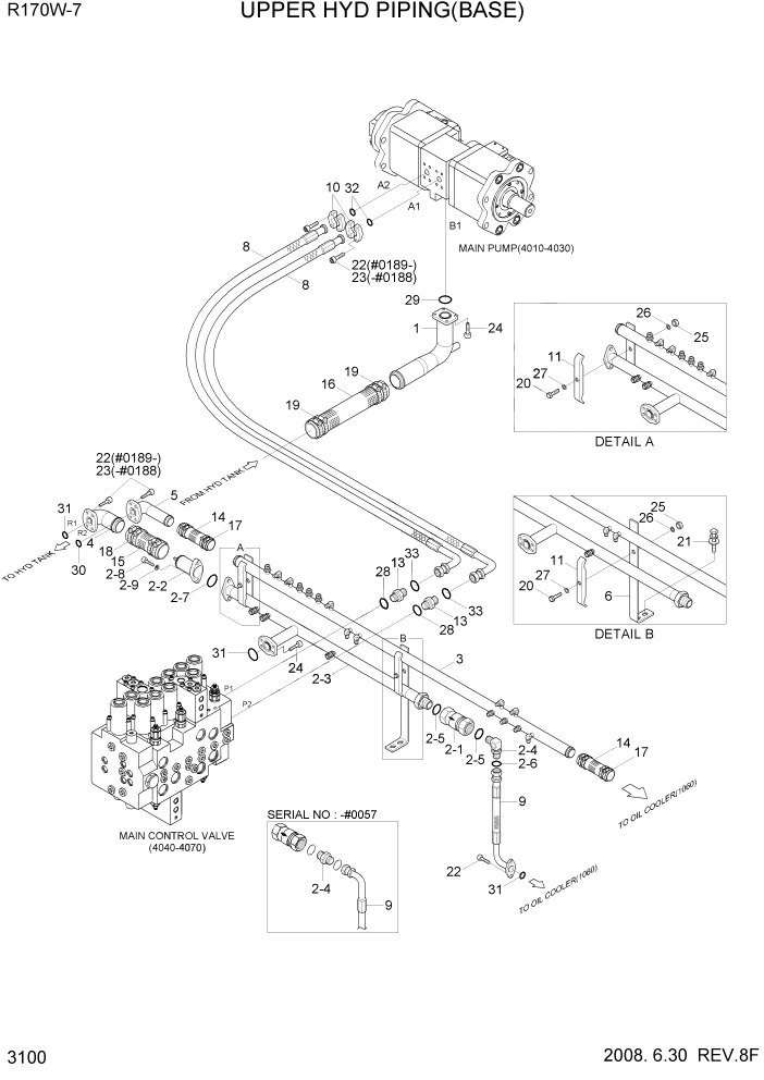 Схема запчастей Hyundai R170W7 - PAGE 3100 UPPER HYD PIPING(BASE) ГИДРАВЛИЧЕСКАЯ СИСТЕМА