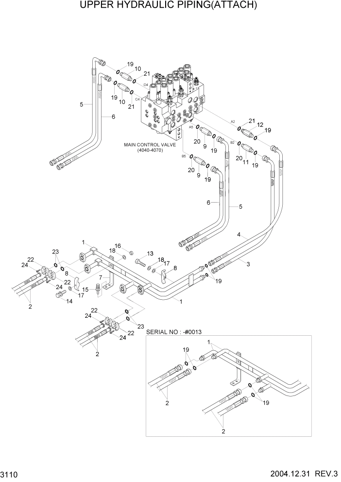 Схема запчастей Hyundai R170W7 - PAGE 3110 UPPER HYDRAULIC PIPING(ATTACH) ГИДРАВЛИЧЕСКАЯ СИСТЕМА