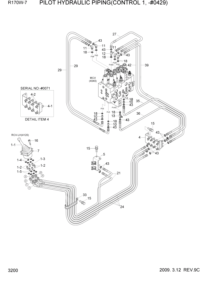 Схема запчастей Hyundai R170W7 - PAGE 3200 PILOT HYD PIPING(CONTROL 1, -#0429) ГИДРАВЛИЧЕСКАЯ СИСТЕМА