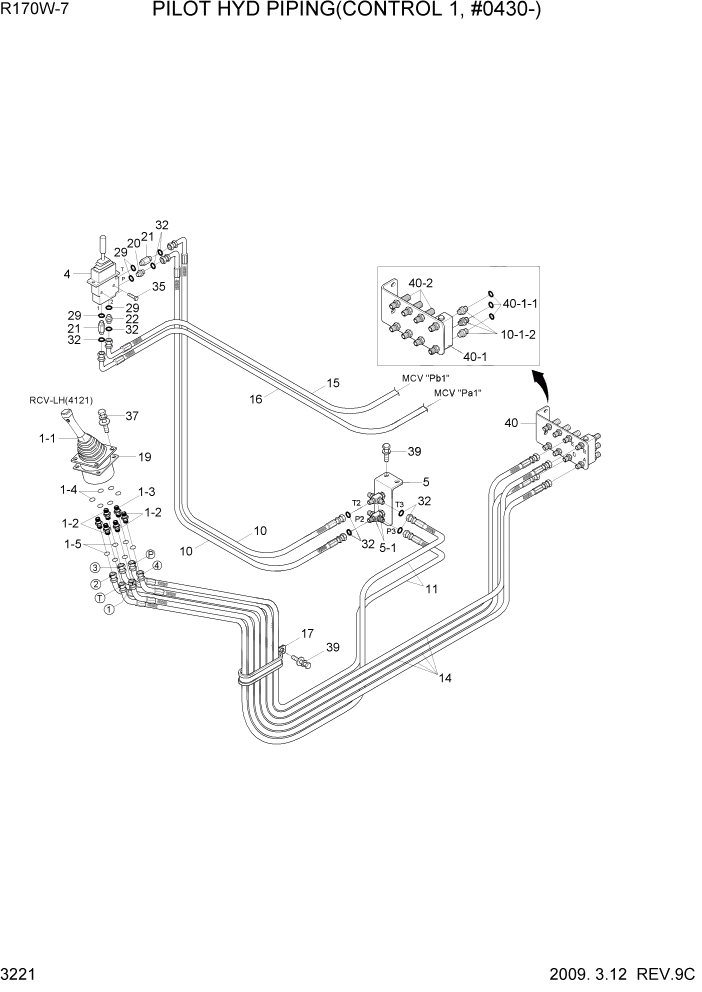 Схема запчастей Hyundai R170W7 - PAGE 3221 PILOT HYD PIPING(CONTROL 1, #0430-) ГИДРАВЛИЧЕСКАЯ СИСТЕМА