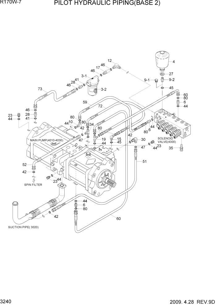 Схема запчастей Hyundai R170W7 - PAGE 3240 PILOT HYD PIPING(BASE 2) ГИДРАВЛИЧЕСКАЯ СИСТЕМА