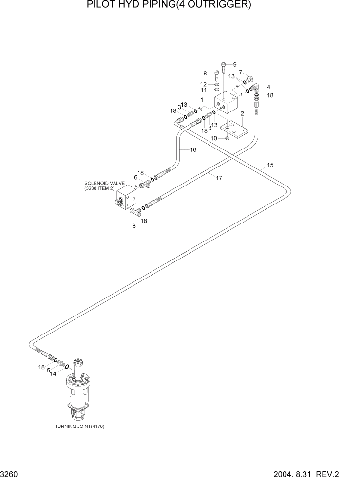 Схема запчастей Hyundai R170W7 - PAGE 3260 PILOT HYD PIPING(4 OUTRIGGER) ГИДРАВЛИЧЕСКАЯ СИСТЕМА