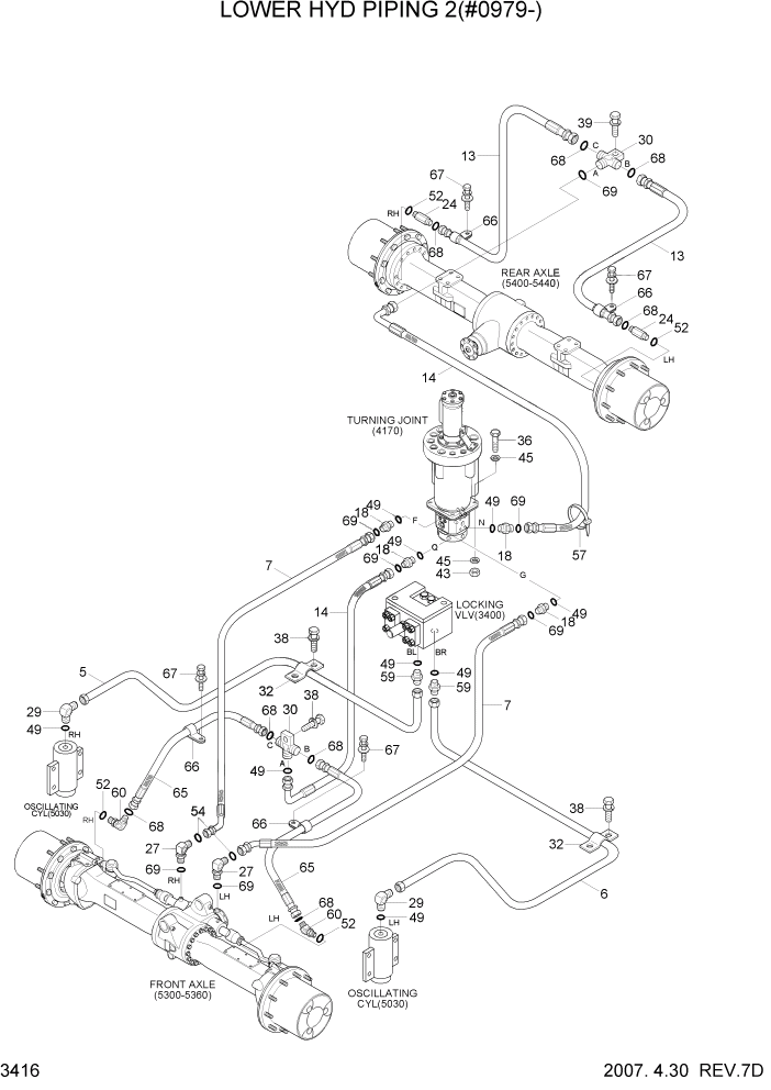 Схема запчастей Hyundai R170W7 - PAGE 3416 LOWER HYD PIPING 2(#0979-) ГИДРАВЛИЧЕСКАЯ СИСТЕМА