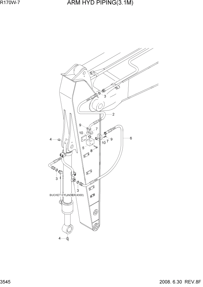 Схема запчастей Hyundai R170W7 - PAGE 3545 ARM HYD PIPING(3.1M) ГИДРАВЛИЧЕСКАЯ СИСТЕМА