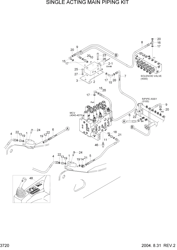 Схема запчастей Hyundai R170W7 - PAGE 3720 SINGLE ACTING MAIN PIPING KIT ГИДРАВЛИЧЕСКАЯ СИСТЕМА