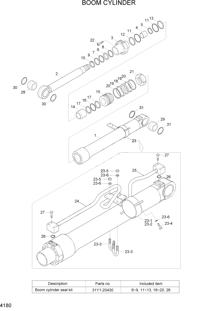 Схема запчастей Hyundai R170W7 - PAGE 4180 BOOM CYLINDER ГИДРАВЛИЧЕСКИЕ КОМПОНЕНТЫ