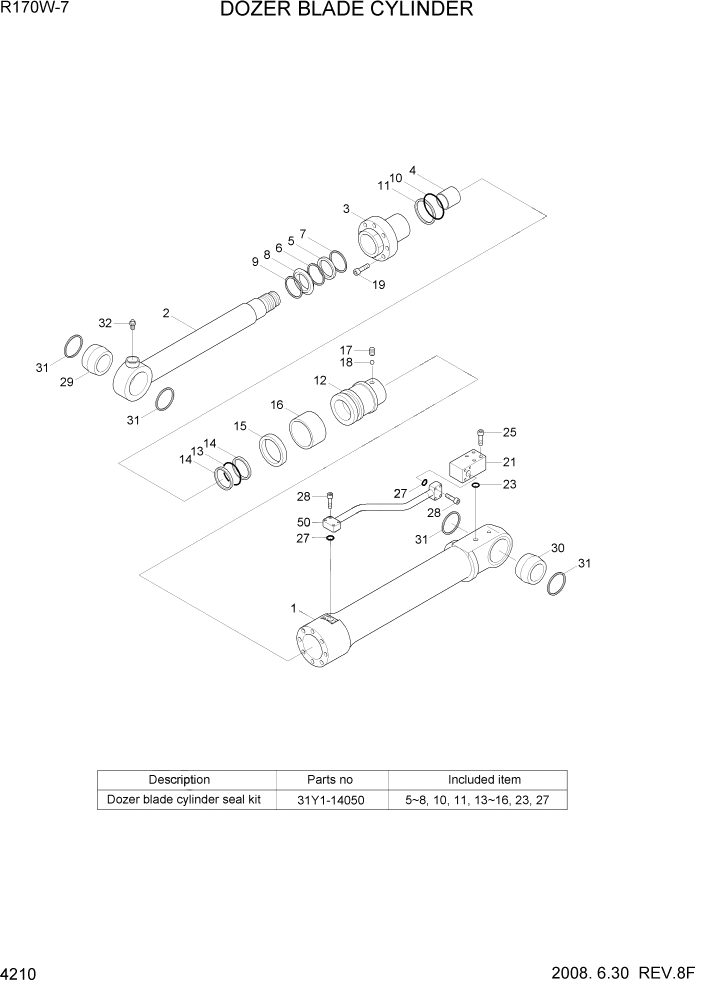 Схема запчастей Hyundai R170W7 - PAGE 4210 DOZER BLADE CYLINDER ГИДРАВЛИЧЕСКИЕ КОМПОНЕНТЫ