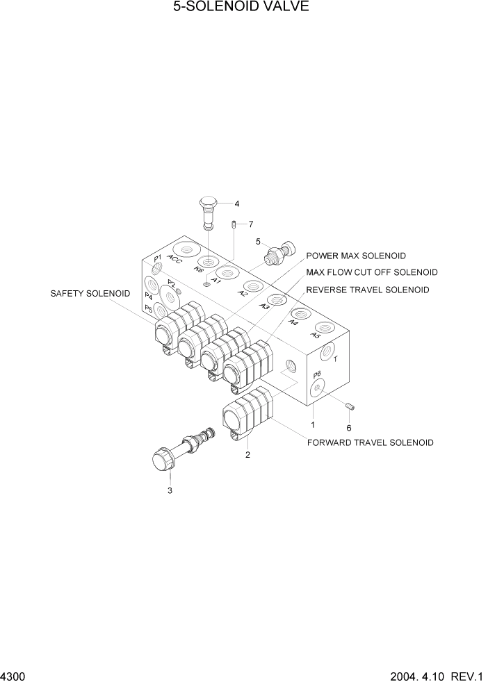 Схема запчастей Hyundai R170W7 - PAGE 4300 5-SOLENOID VALVE ГИДРАВЛИЧЕСКИЕ КОМПОНЕНТЫ