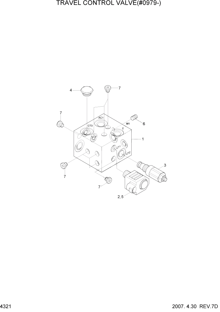 Схема запчастей Hyundai R170W7 - PAGE 4321 TRAVEL CONTROL VALVE(#0979-) ГИДРАВЛИЧЕСКИЕ КОМПОНЕНТЫ