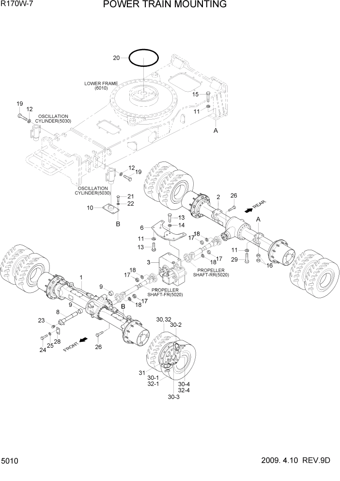 Схема запчастей Hyundai R170W7 - PAGE 5010 POWER TRAIN MOUNTING ТРАНСМИССИЯ