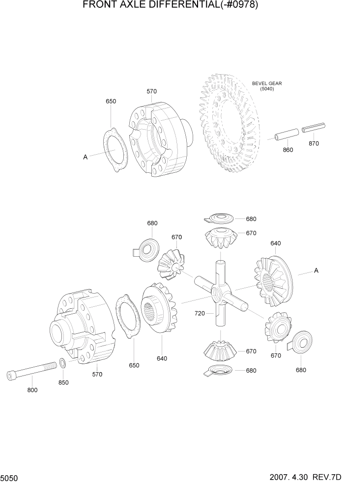 Схема запчастей Hyundai R170W7 - PAGE 5050 FRONT AXLE DIFFERENTIAL(-#0978) ТРАНСМИССИЯ