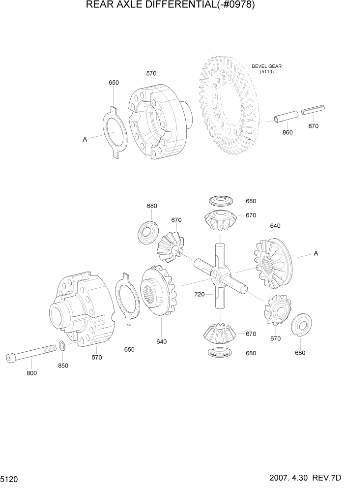 Схема запчастей Hyundai R170W7 - PAGE 5120 REAR AXLE DIFFERENTIAL(-#0978) ТРАНСМИССИЯ