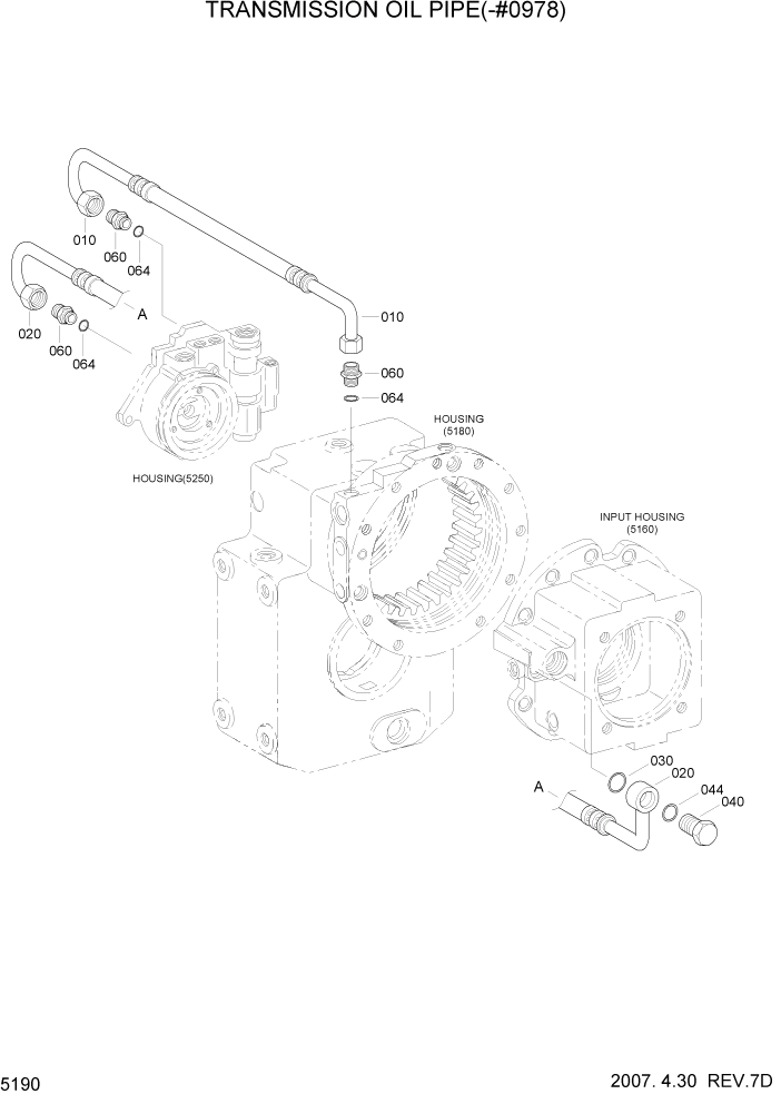 Схема запчастей Hyundai R170W7 - PAGE 5190 TRANSMISSION OIL PIPE(-#0978) ТРАНСМИССИЯ