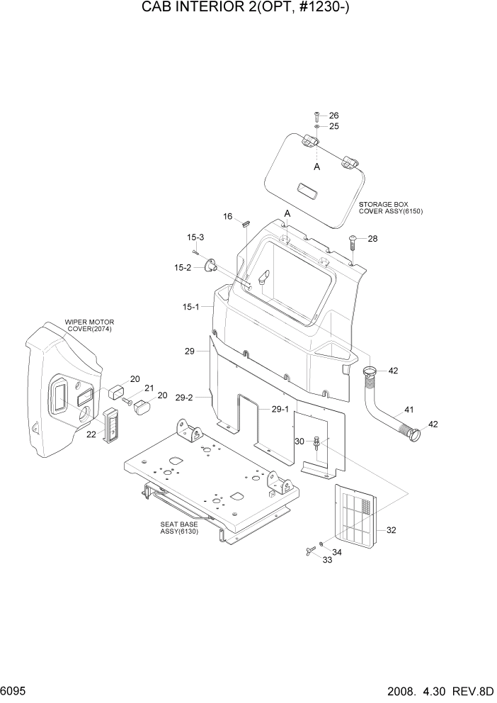 Схема запчастей Hyundai R170W7 - PAGE 6095 CAB INTERIOR 2(OPT, #1230-) СТРУКТУРА