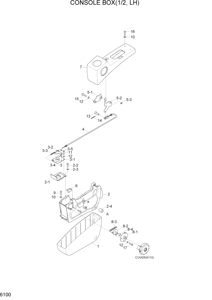 Схема запчастей Hyundai R170W7 - PAGE 6100 CONSOLE BOX(1/2, LH) СТРУКТУРА