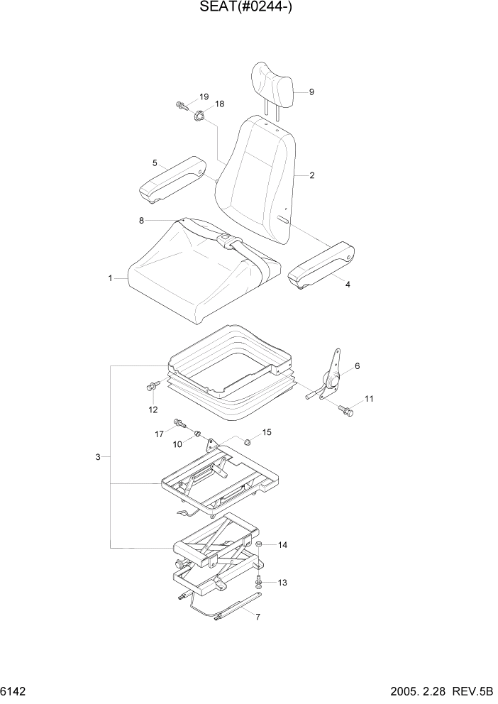 Схема запчастей Hyundai R170W7 - PAGE 6142 SEAT(#0244-) СТРУКТУРА