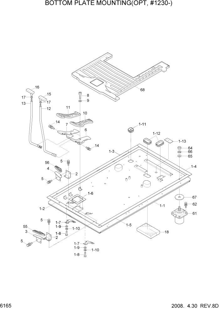 Схема запчастей Hyundai R170W7 - PAGE 6165 BOTTOM PLATE MOUNTING(OPT, #1230-) СТРУКТУРА