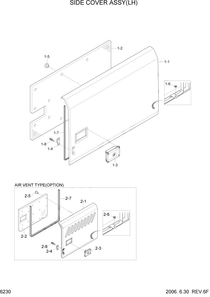 Схема запчастей Hyundai R170W7 - PAGE 6230 SIDE COVER ASSY(LH) СТРУКТУРА