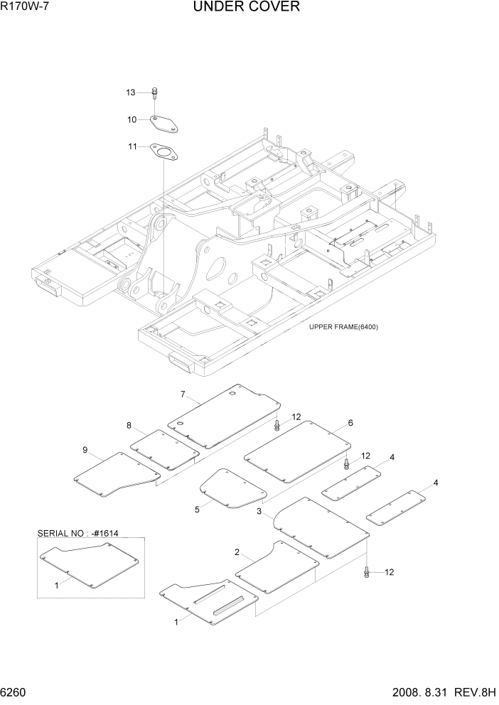 Схема запчастей Hyundai R170W7 - PAGE 6260 UNDER COVER СТРУКТУРА