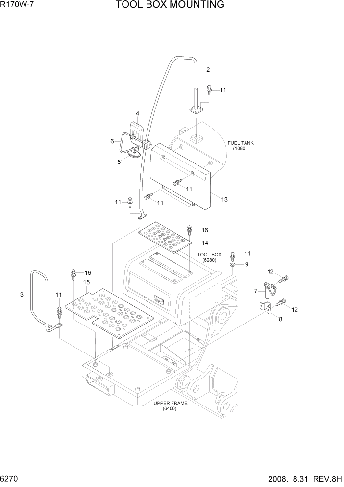 Схема запчастей Hyundai R170W7 - PAGE 6270 TOOL BOX MOUNTING СТРУКТУРА