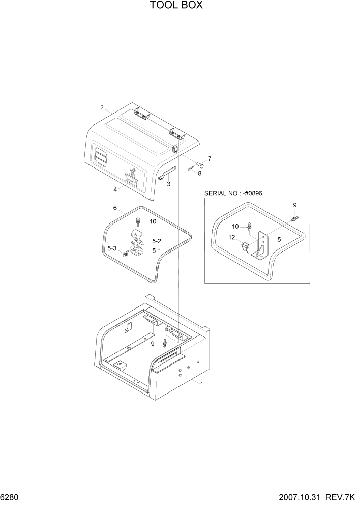 Схема запчастей Hyundai R170W7 - PAGE 6280 TOOL BOX СТРУКТУРА