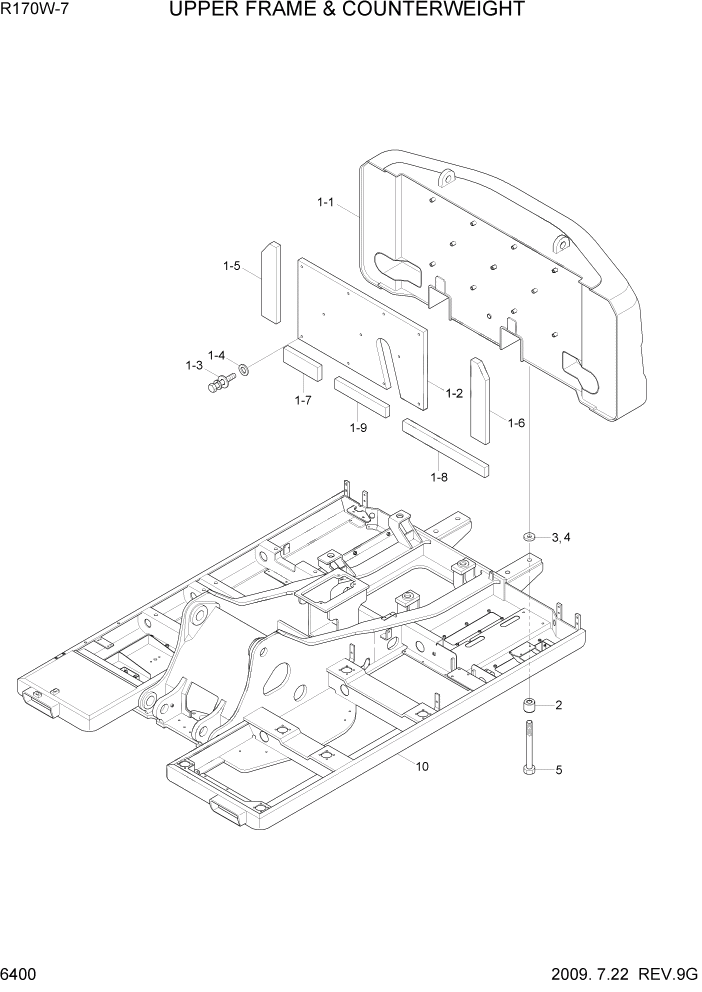 Схема запчастей Hyundai R170W7 - PAGE 6400 UPPER FRAME & COUNTERWEIGHT СТРУКТУРА