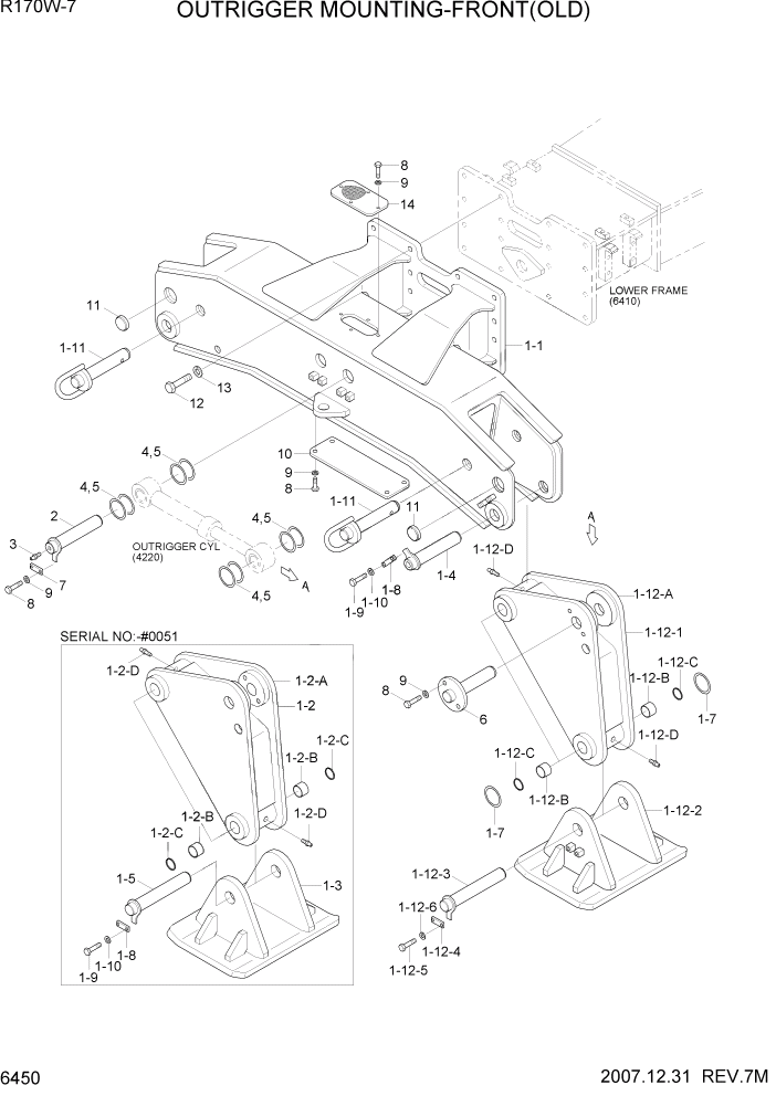 Схема запчастей Hyundai R170W7 - PAGE 6450 OUTRIGGER MOUNTING-FRONT(OLD) СТРУКТУРА