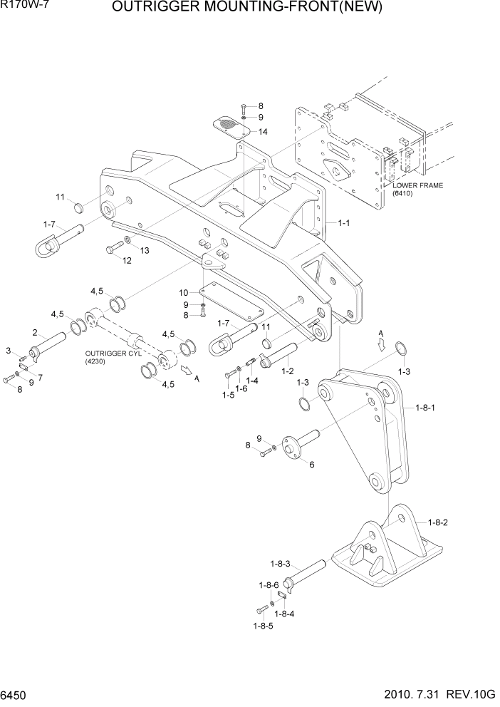 Схема запчастей Hyundai R170W7 - PAGE 6451 OUTRIGGER MOUNTING-FRONT(NEW) СТРУКТУРА