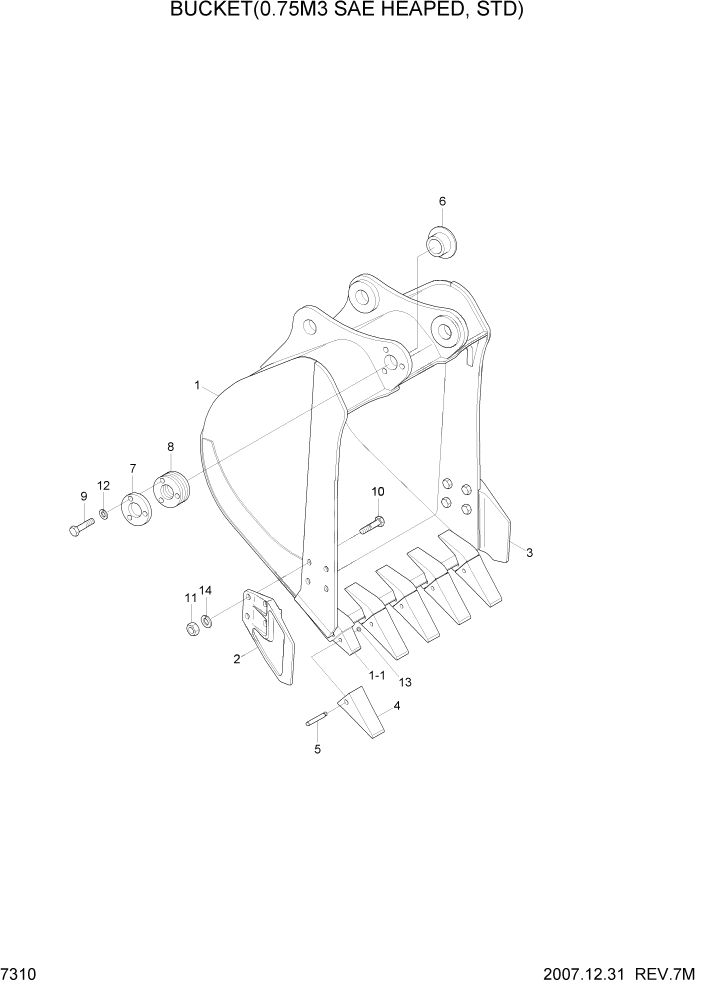 Схема запчастей Hyundai R170W7 - PAGE 7310 BUCKET(0.75M3 SAE HEAPED, STD) РАБОЧЕЕ ОБОРУДОВАНИЕ