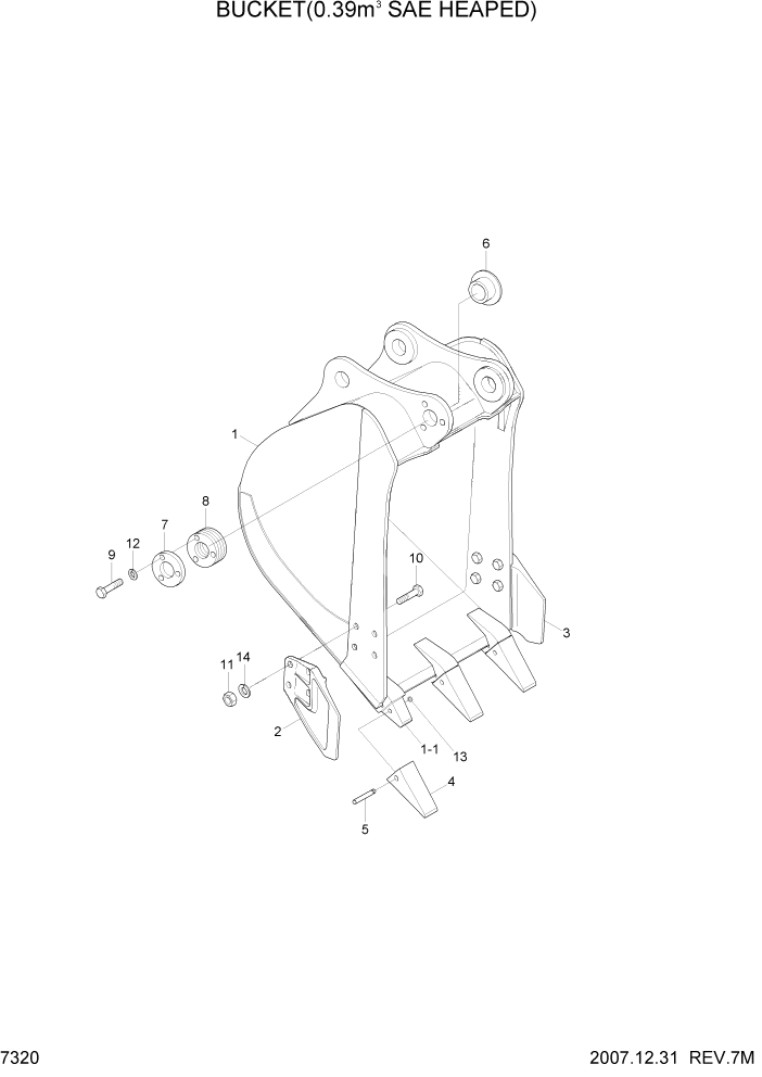 Схема запчастей Hyundai R170W7 - PAGE 7320 BUCKET(0.39M3 SAE HEAPED) РАБОЧЕЕ ОБОРУДОВАНИЕ