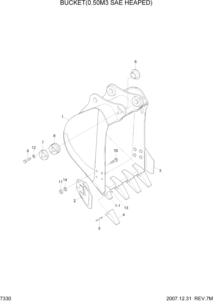 Схема запчастей Hyundai R170W7 - PAGE 7330 BUCKET(0.50M3 SAE HEAPED) РАБОЧЕЕ ОБОРУДОВАНИЕ