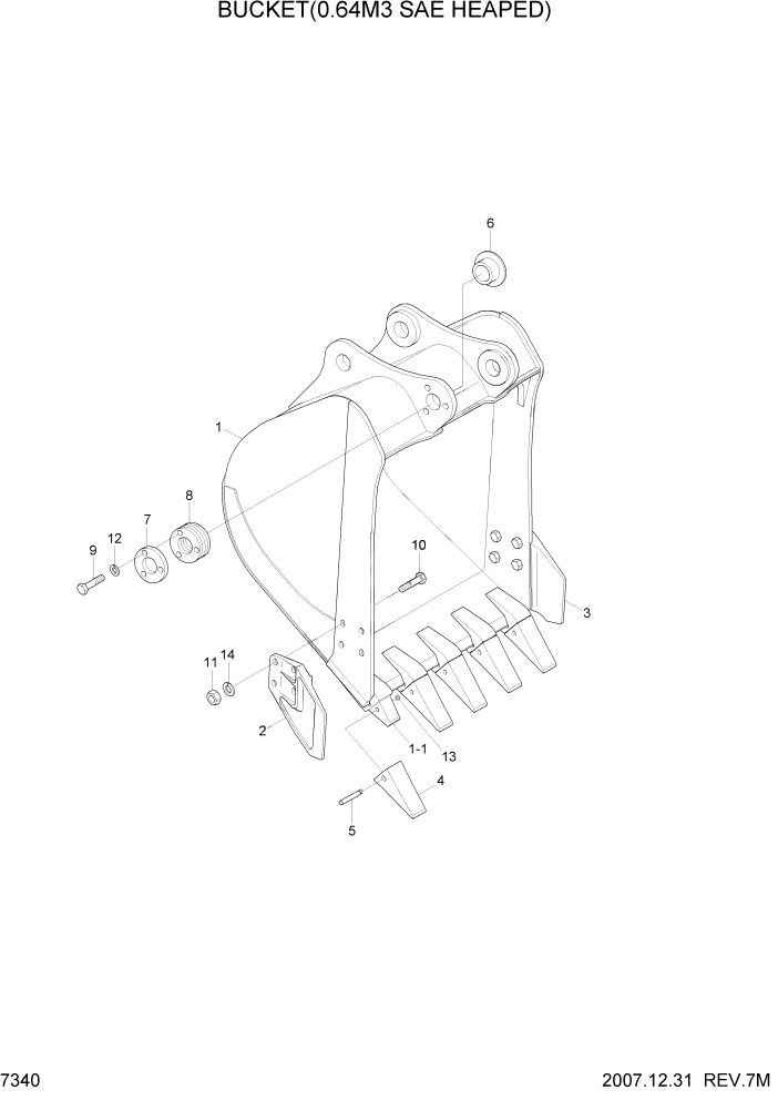 Схема запчастей Hyundai R170W7 - PAGE 7340 BUCKET(0.64M3 SAE HEAPED) РАБОЧЕЕ ОБОРУДОВАНИЕ