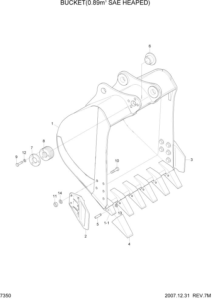 Схема запчастей Hyundai R170W7 - PAGE 7350 BUCKET(0.89M3 SAE HEAPED) РАБОЧЕЕ ОБОРУДОВАНИЕ