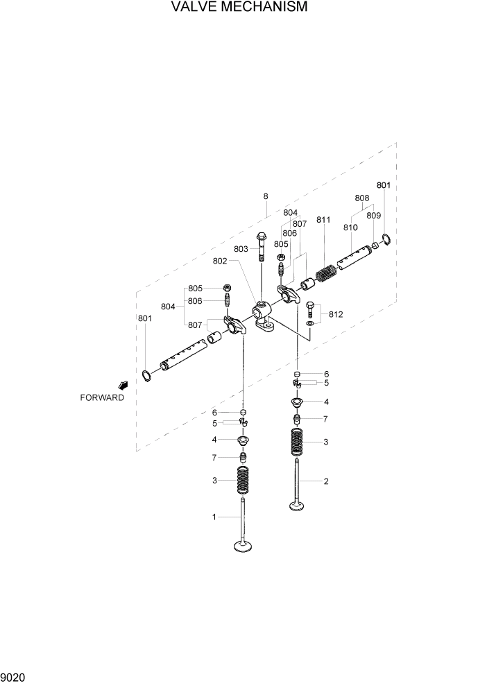 Схема запчастей Hyundai R170W7 - PAGE 9020 VALVE MECHANISM ДВИГАТЕЛЬ БАЗА