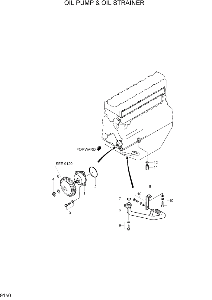 Схема запчастей Hyundai R170W7 - PAGE 9150 OIL PUMP & OIL STRAINER ДВИГАТЕЛЬ БАЗА