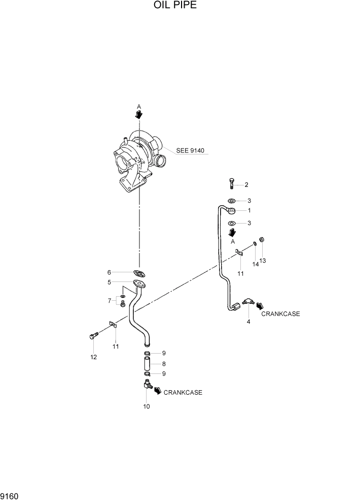 Схема запчастей Hyundai R170W7 - PAGE 9160 OIL PIPE ДВИГАТЕЛЬ БАЗА