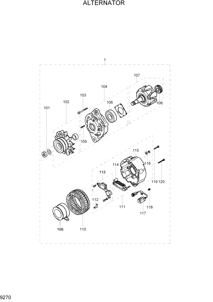 Схема запчастей Hyundai R170W7 - PAGE 9270 ALTERNATOR ДВИГАТЕЛЬ БАЗА