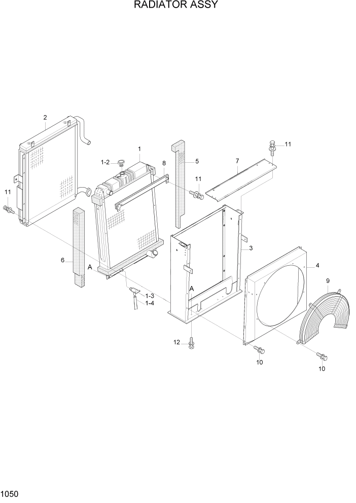 Схема запчастей Hyundai R170W7A - PAGE 1050 RADIATOR ASSY СИСТЕМА ДВИГАТЕЛЯ