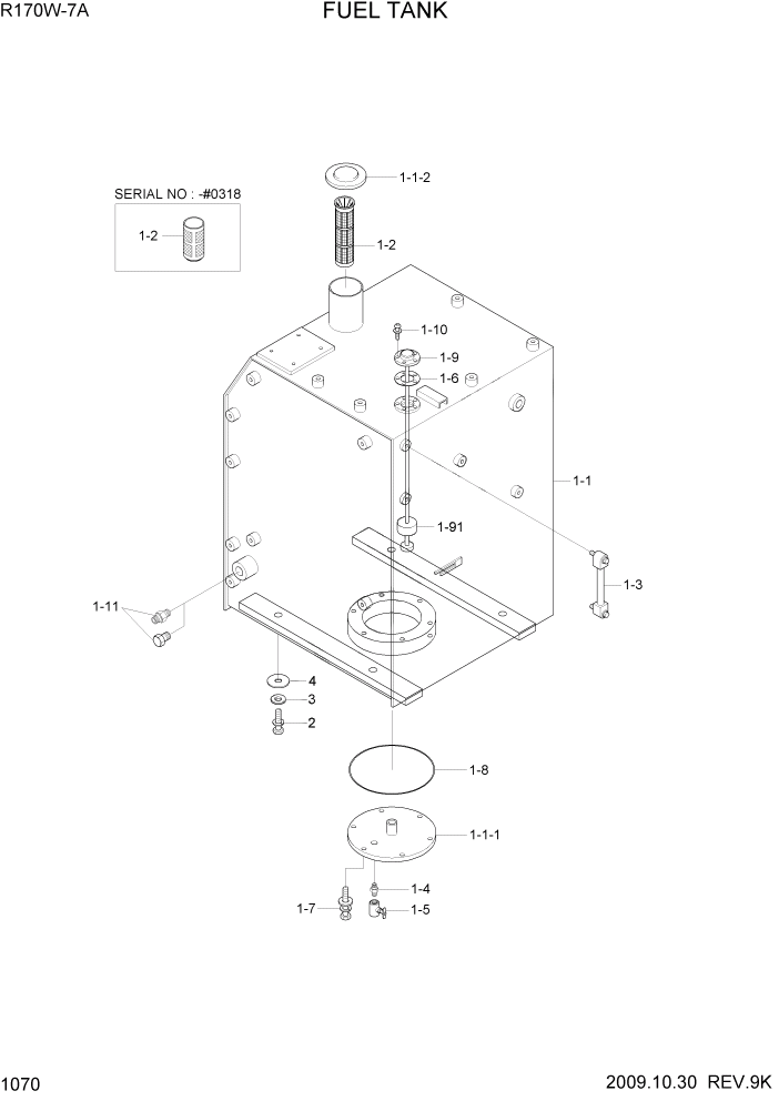 Схема запчастей Hyundai R170W7A - PAGE 1070 FUEL TANK СИСТЕМА ДВИГАТЕЛЯ