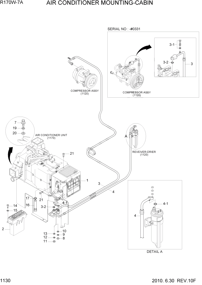 Схема запчастей Hyundai R170W7A - PAGE 1130 AIR CONDITIONER MOUNTING-CABIN СИСТЕМА ДВИГАТЕЛЯ