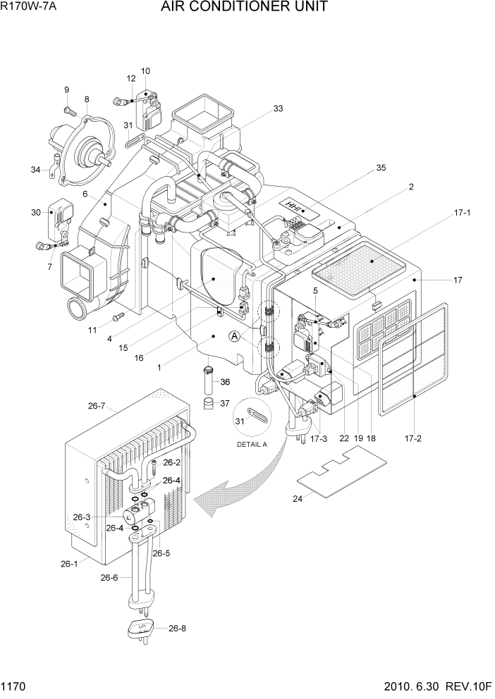 Схема запчастей Hyundai R170W7A - PAGE 1170 AIR CONDITIONER UNIT СИСТЕМА ДВИГАТЕЛЯ