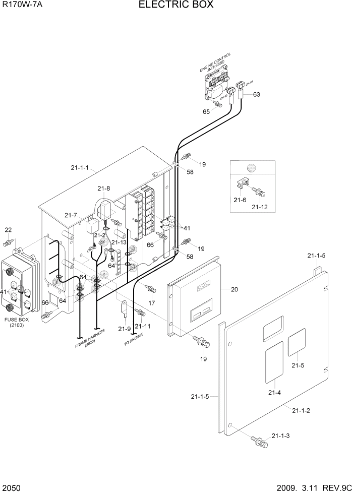 Схема запчастей Hyundai R170W7A - PAGE 2050 ELECTRIC BOX ЭЛЕКТРИЧЕСКАЯ СИСТЕМА