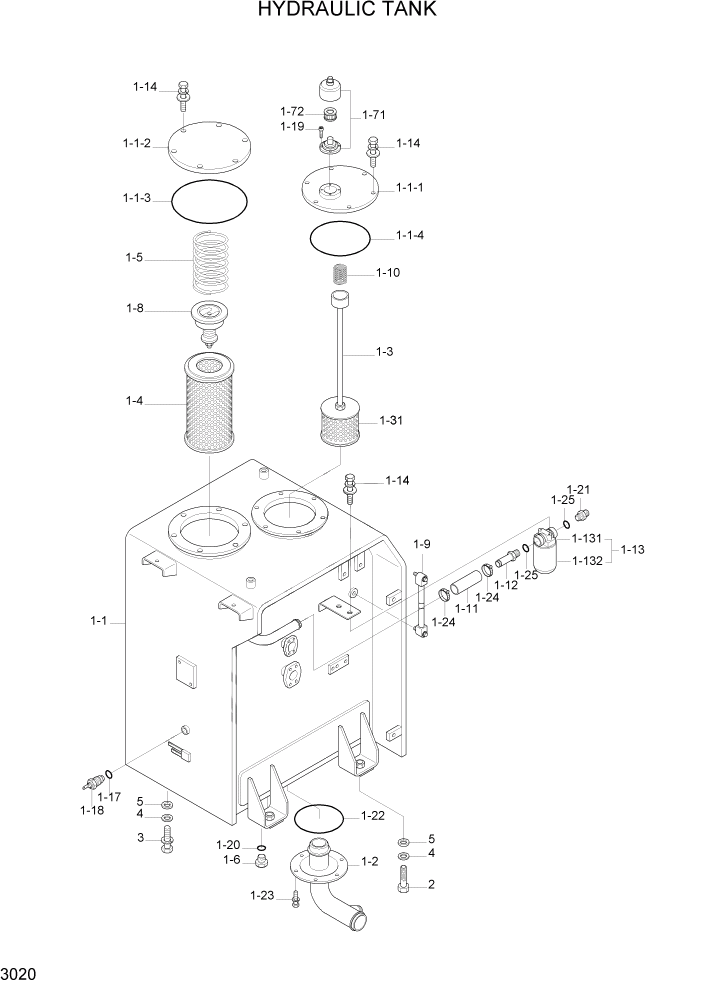 Схема запчастей Hyundai R170W7A - PAGE 3020 HYDRAULIC TANK ГИДРАВЛИЧЕСКАЯ СИСТЕМА