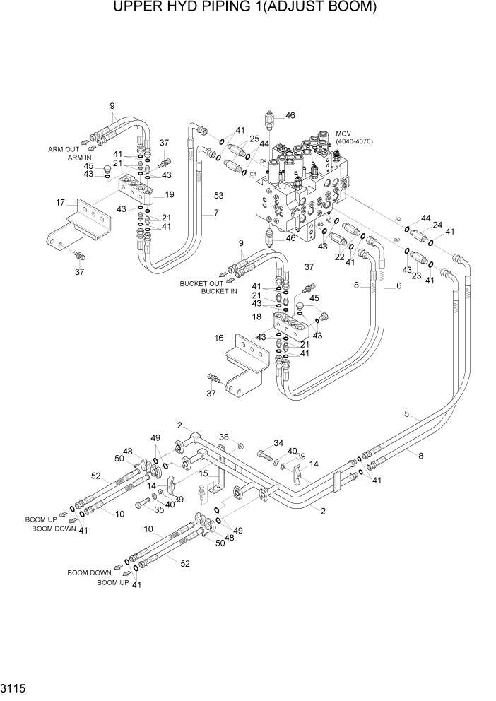 Схема запчастей Hyundai R170W7A - PAGE 3115 UPPER HYD PIPING 1(ADJUST BOOM) ГИДРАВЛИЧЕСКАЯ СИСТЕМА